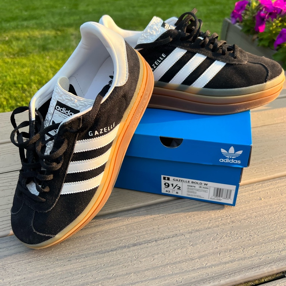 Adidas Gazelle Bold Black Sneakers with White Stripes
